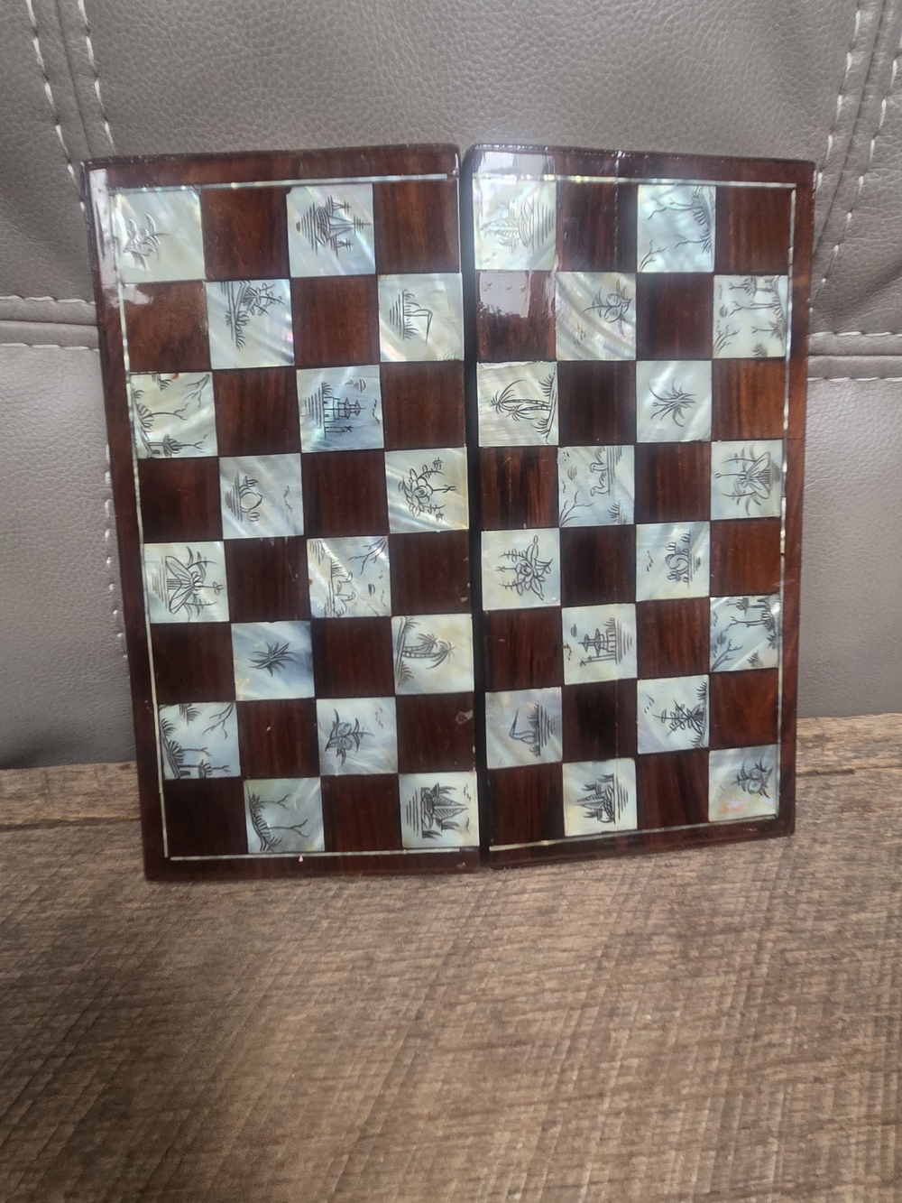 Vintage 9x9 Handcrafted Mother-of-Pearl Inlay Chess/Backgammon Board ~ Bin PP